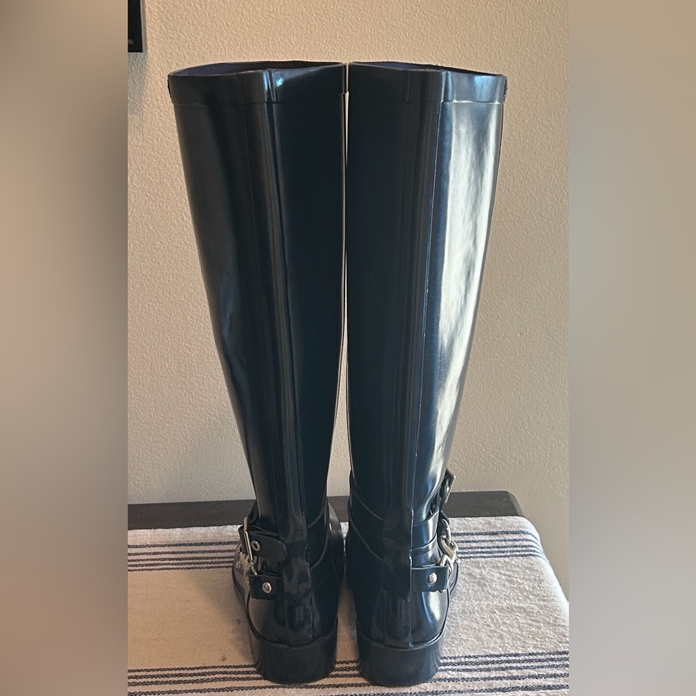 COACH Navy Blue Riding Rain Boots 7 Quiet Luxury Minimalist Chic - Picture 6 of 9